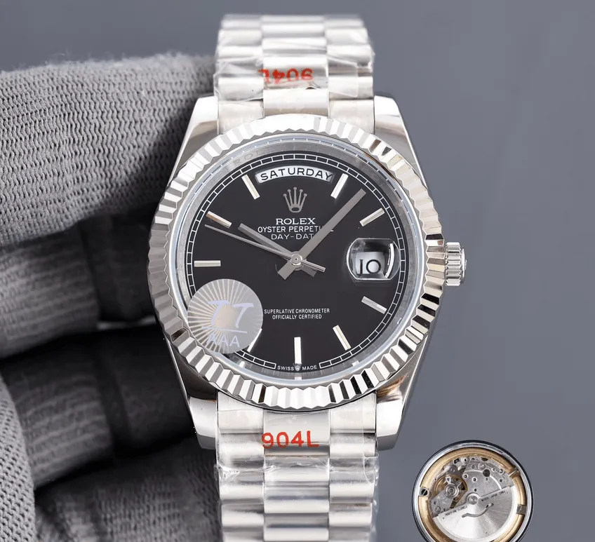podróbka rolex daydate stalowy z czarną tarczą